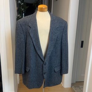 Vintage Harris Tweed Herringbone Classic Gray Blue Men's Blazer size 52R